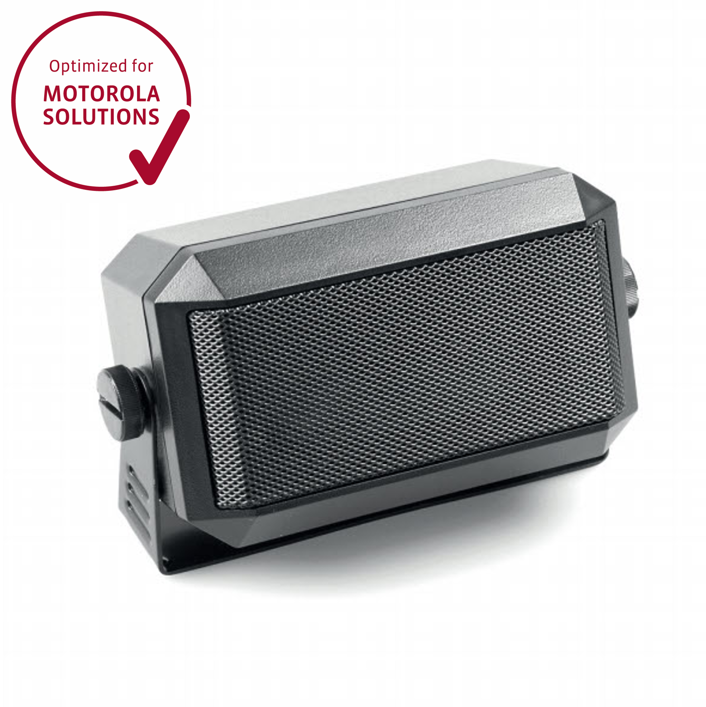 Zwarte luidspreker met rooster, geoptimaliseerd voor Motorola Solutions.