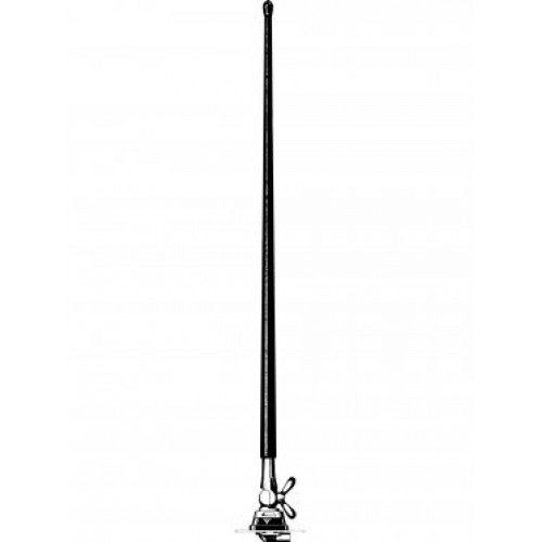 Antenne fouet noire avec base en métal.