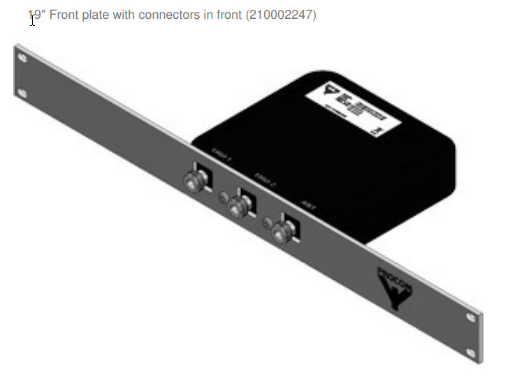 19-inch frontplaat met connectoren aan de voorkant.