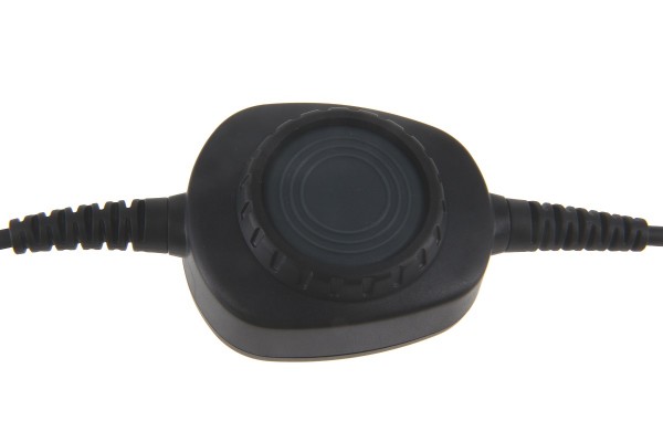 Black footswitch with grooved edge and connection cables.