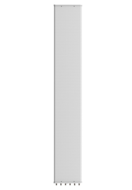 A white, slim rectangular speaker with multiple connectors at the bottom.