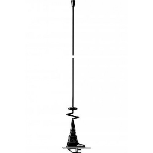 Zwarte auto-antenne met twee afneembare delen voor montage op het autodak.