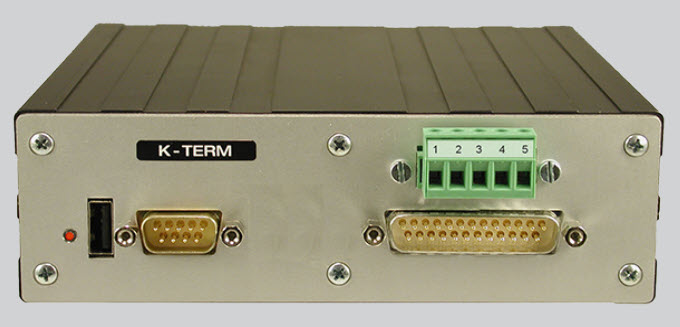 Electronic device with connectors and label K-TERM.