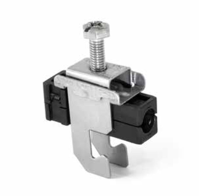 Metalen klem met schroef voor kabelbevestiging.