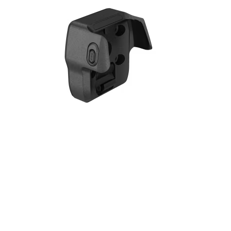 Support mural rectangulaire noir avec ouvertures et bouton latéral.