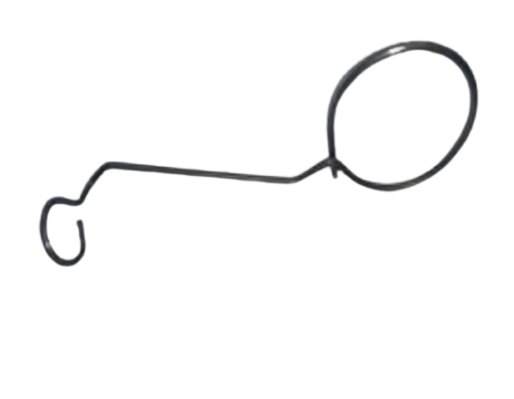 Black metal bracket with a round and hook-shaped end.