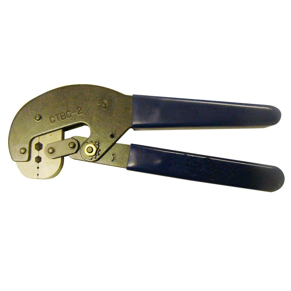 Crimping pliers with blue handle for cable connections.