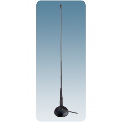 Long magnetic base antenna on blue background.