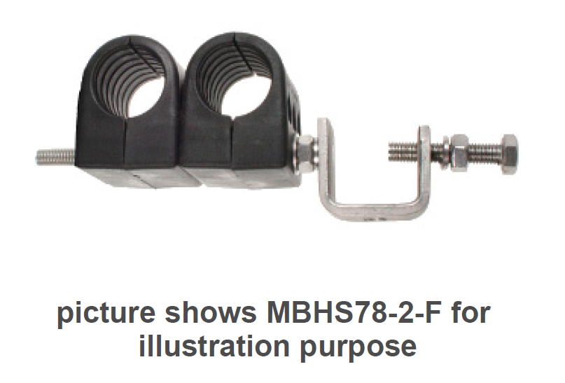 Serre-tube noir et argenté avec deux supports circulaires et boulon en U.