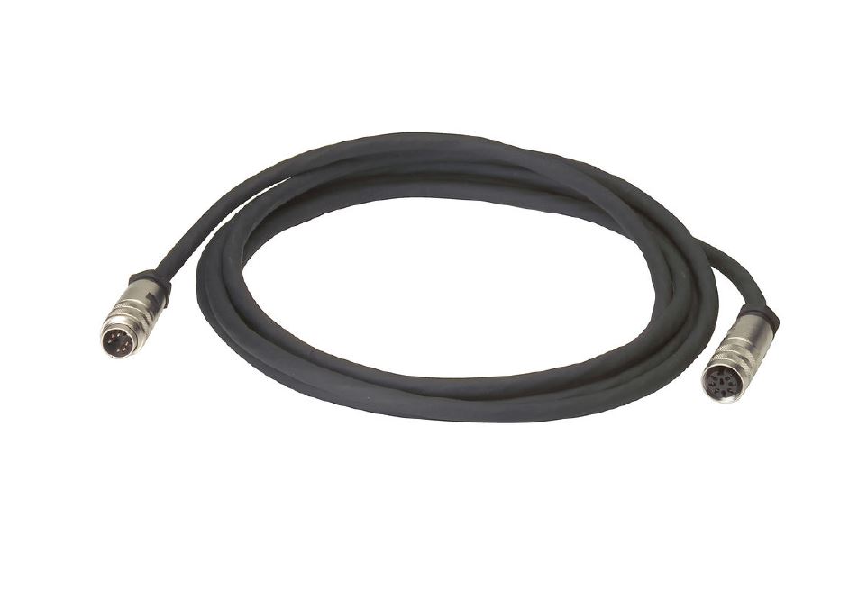 Zwart kabel met twee ronde connectors aan de uiteinden.