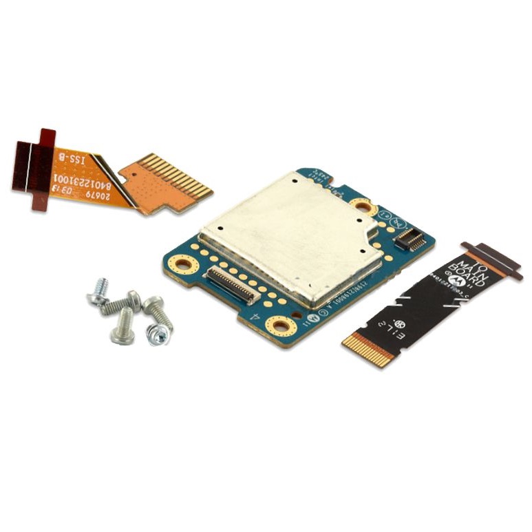 Electronic circuit board with two cables and four screws.