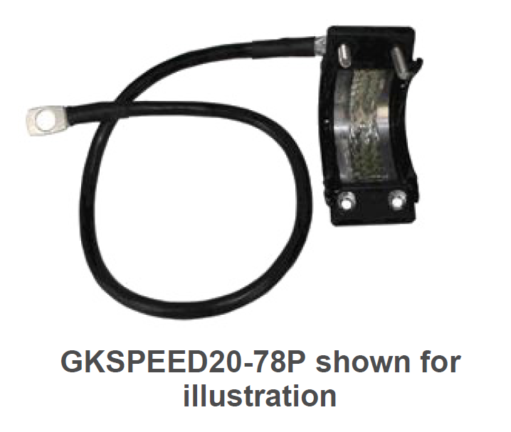 Câble électrique avec embout annulaire et pince de fixation.