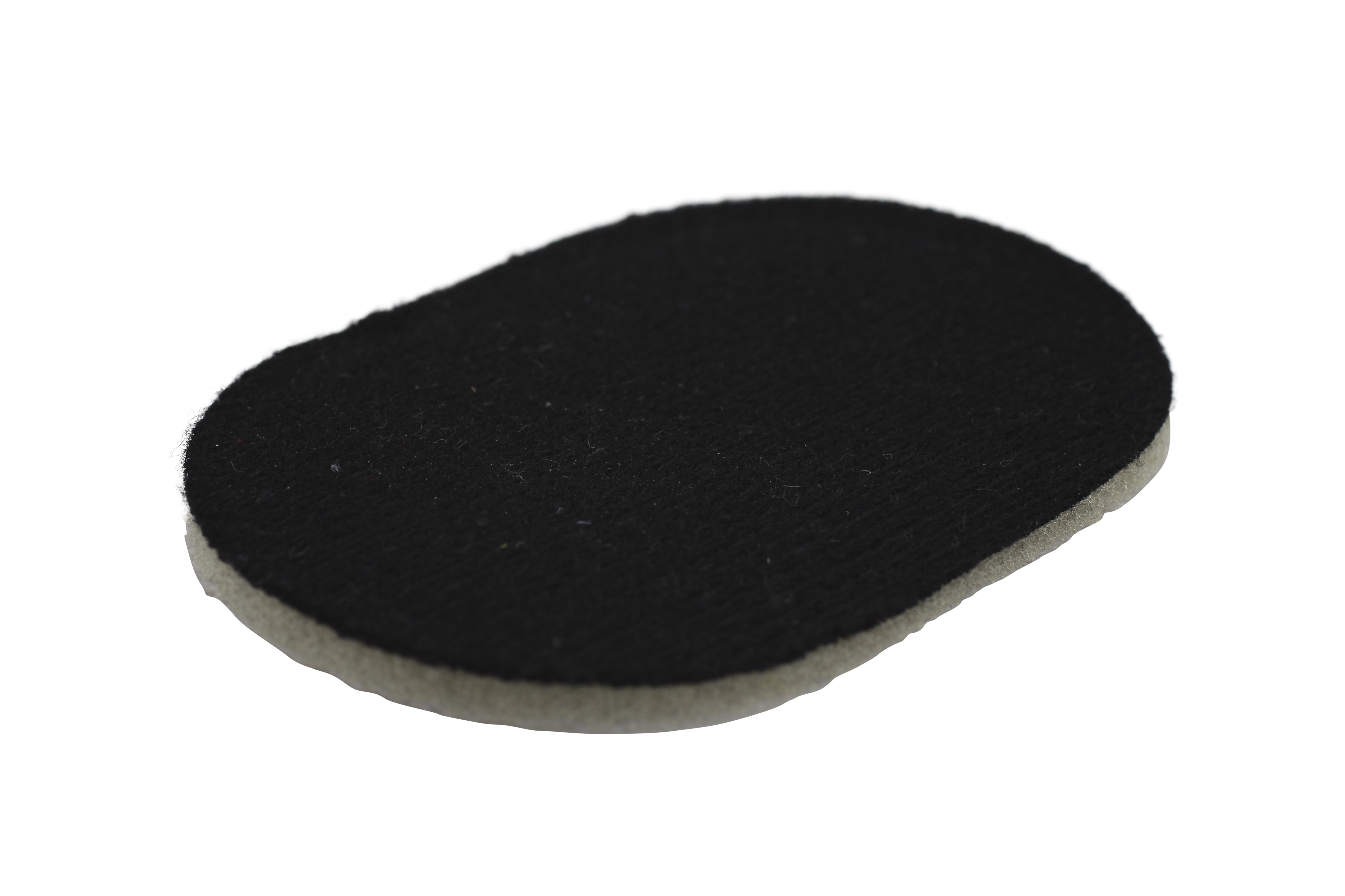 Black oval felt pad on white background.