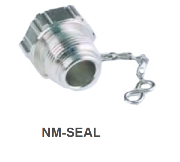 Metalen dop met ketting, gemerkt NM-SEAL.
