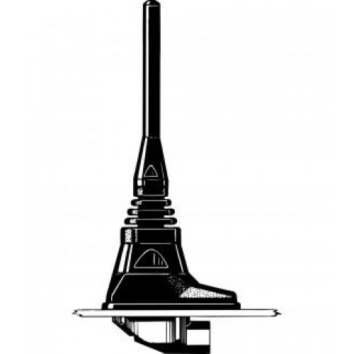 Zwart-witte illustratie van een flexibele auto-dakantenne.