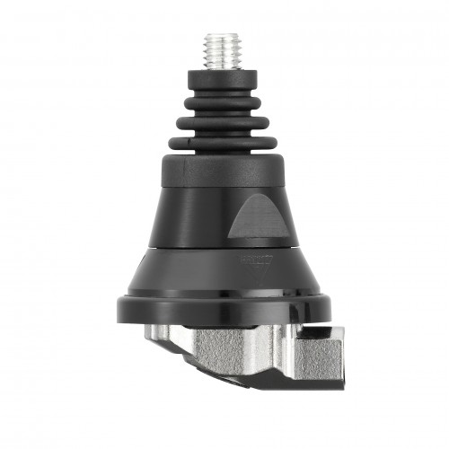 Composant en métal et plastique noir, forme conique avec broche filetée.
