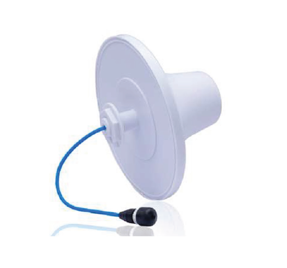 7000-00752750_esb_01.png Witte plafondantenne met blauwe kabel en zwarte eindkap.
