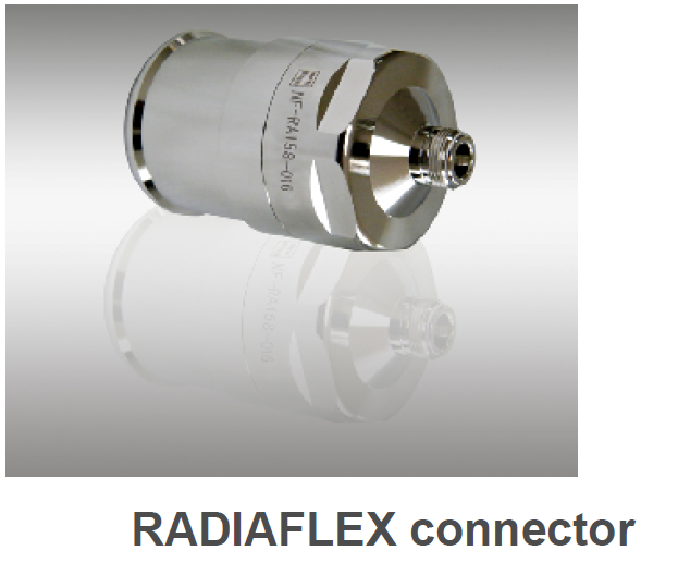 Connecteur RADIAFLEX métallique sur fond blanc.