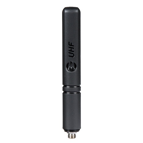 Zwarte UHF-antenne met schroefaansluiting.
