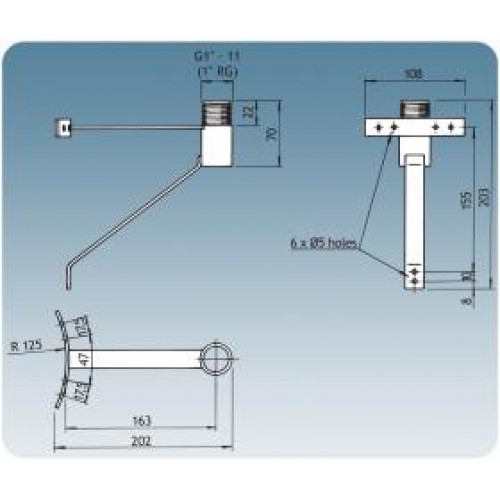Technical drawing of a wall arm with dimensions.