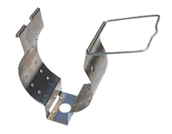 Support métallique avec poignée rectangulaire, adapté au montage sur surface.