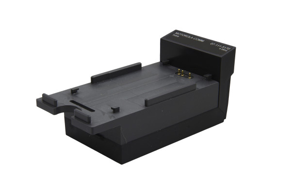 Black electrical charging dock for devices, flat design.