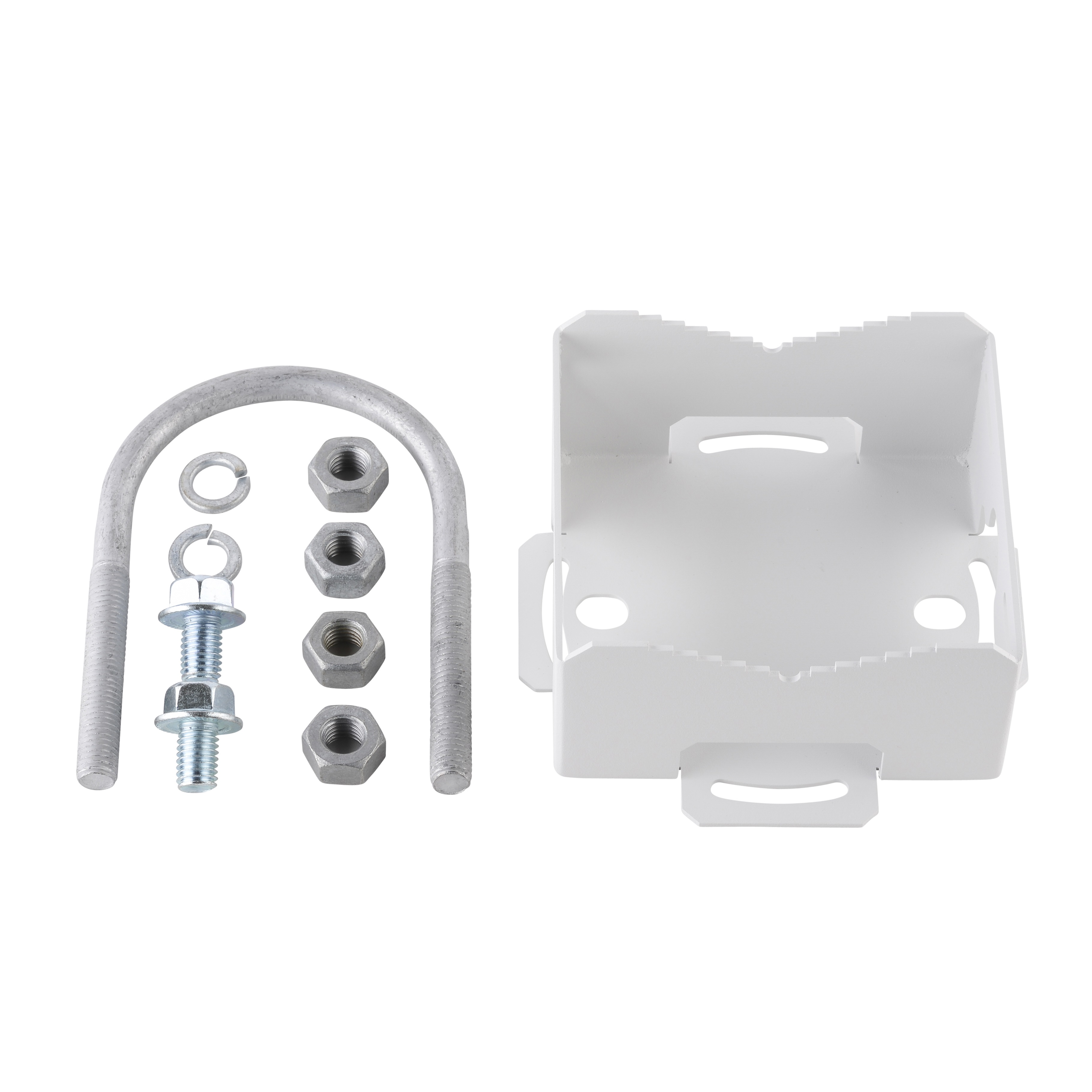 Mounting kit with U-bolt, screw, nuts, and bracket.