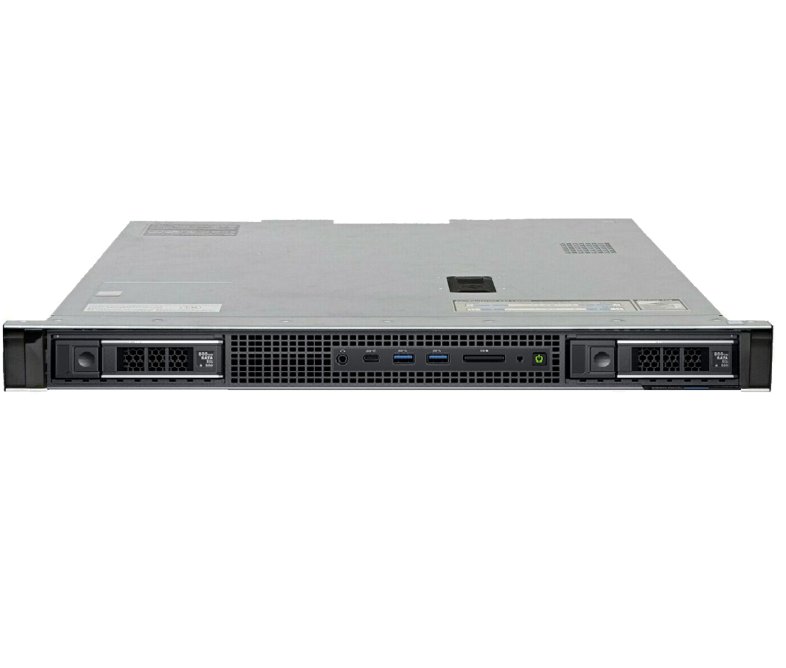 Front view of a flat server with ports and ventilation slots.