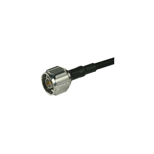 Coaxkabel met metalen connector, zijaanzicht, zwarte kabel