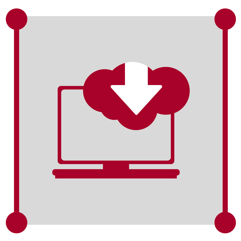 Computer screen with cloud and down arrow, software download