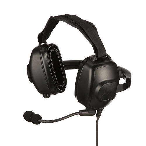 Casque noir avec microphone sur bandeau réglable.