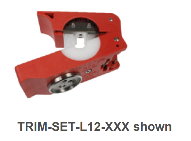 Red cutting tool with blades and adjustable opening.