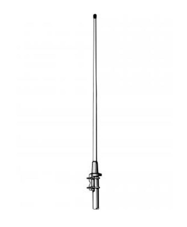 Lange, slanke antenne met ronde punt en montagevoet.