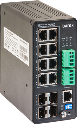 Industriële netwerkswitch met 12 poorten en PoE-functionaliteit