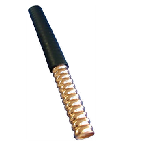 Tige en métal avec embout nervuré, couleur cuivre, poignée noire.