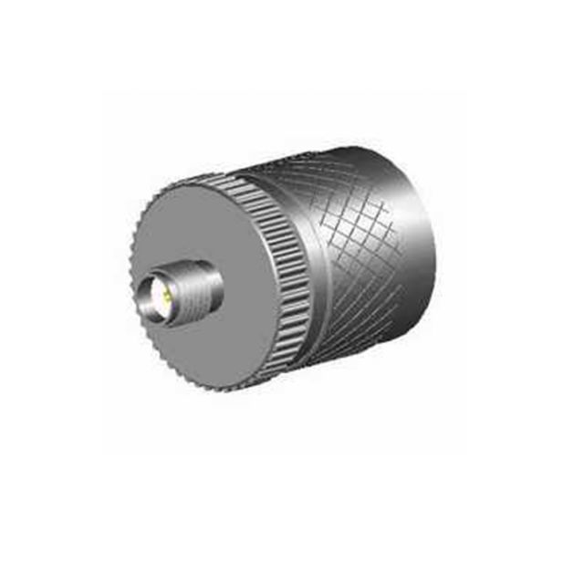 Zilveren, cilindrische adapter met kleine connector.