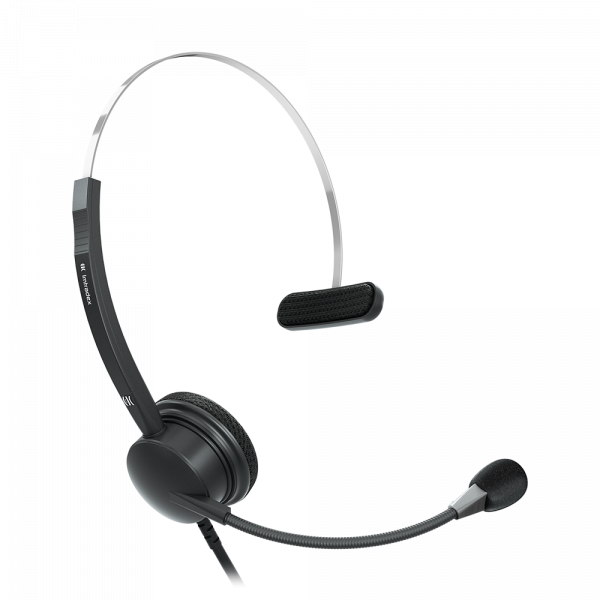 Zwart draadloos headset met microfoon.