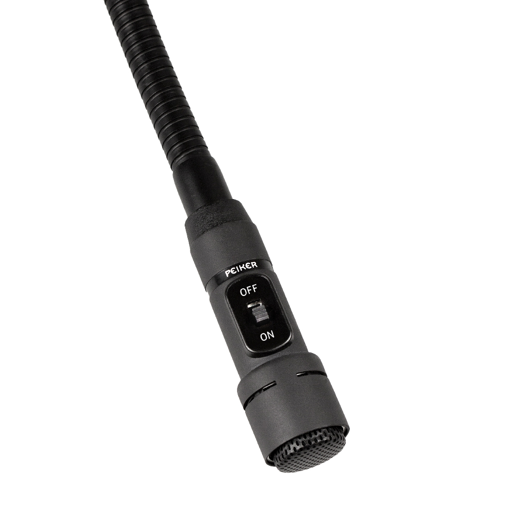 Black microphone with on/off switch on flexible neck.