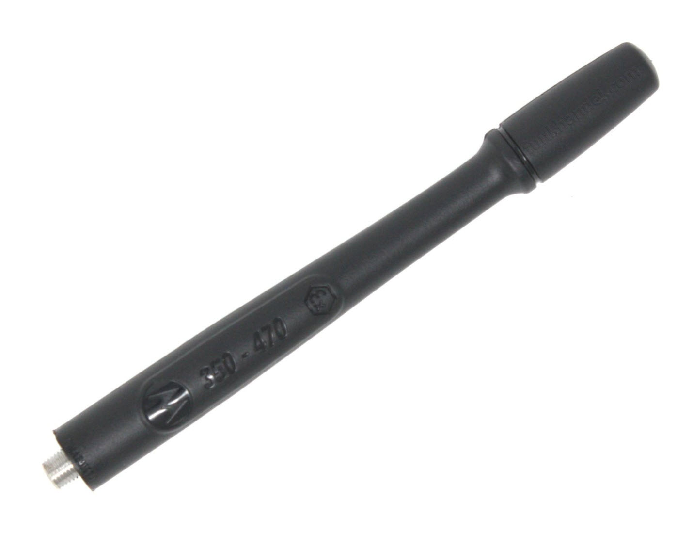 Black radio antenna with mounting thread