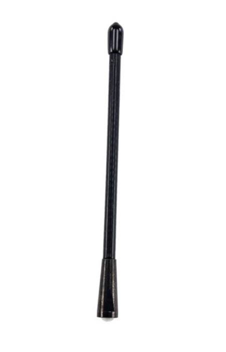 Antenne de voiture en forme de tige noire.
