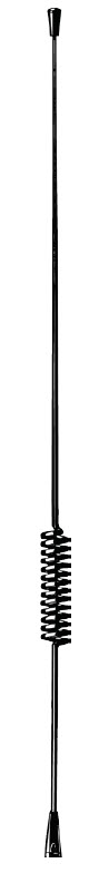 Lange zwarte metalen antenne met een spiraal in het midden.