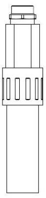Technical drawing of a cylindrical object with grooves.