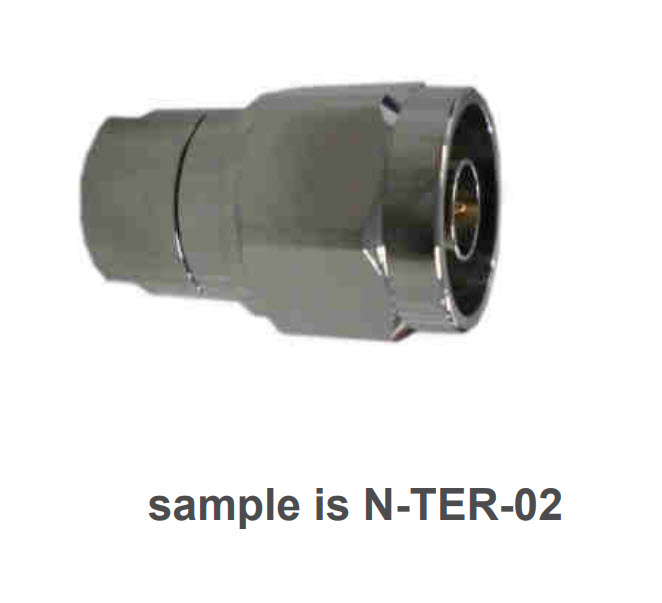 Connecteur en métal, étiquette 'sample is N-TER-02'.