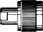 Black and white clip with ribbed, cylindrical casing