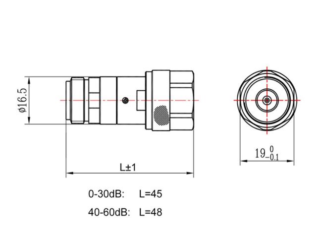 Technische tekening van cilindrisch onderdeel met afmetingen, d=16,5 mm, L=45-48 mm.