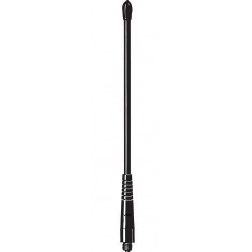 7000_00754110_PRO_01.jpg Zwarte autoantenne met een spiraalontwerp aan de onderkant.