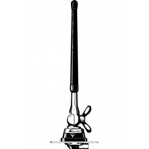 Monteerbare VHF-antenne met verstelbare basis en kantelbare beugel.