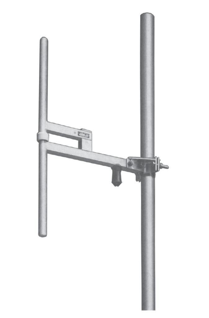 7000-00751351_sho_01.jpg Verticale antenne met twee parallelle staven en bevestigingsbeugel.
