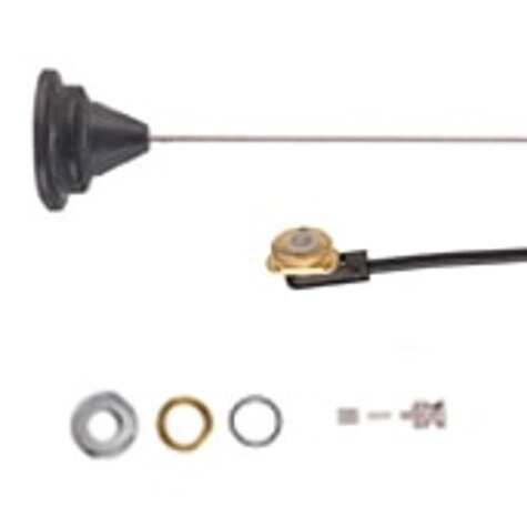 Antenne met kabel en meerdere montagematerialen.