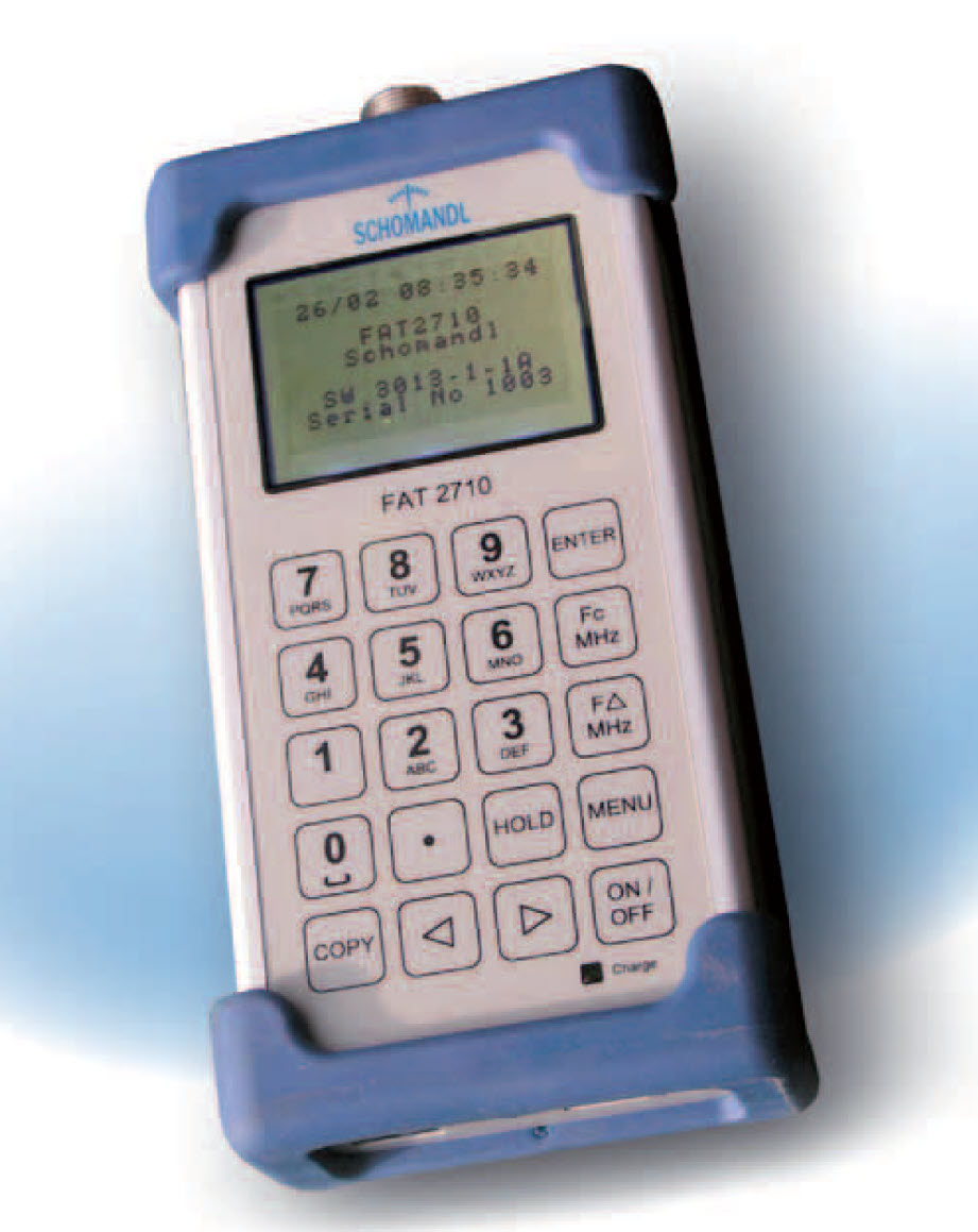 Portable device with digital display, keypad, and brand logo.